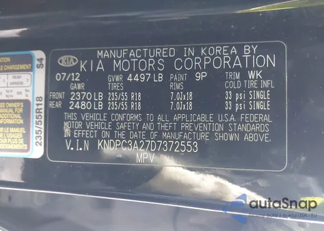 2013 Kia Sportage Ex z USA, uszkodzony, nr VIN KNDPC3A27D7372553